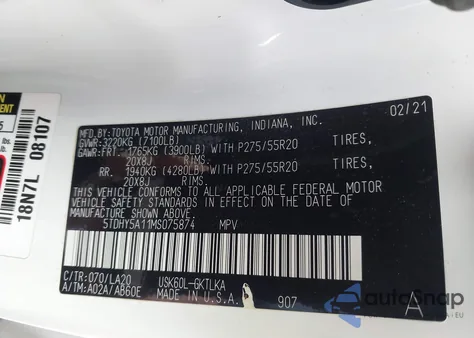 2021 Toyota Sequoia Nightshade Special Edition from USA, damaged, VIN 5TDHY5A11MS075874